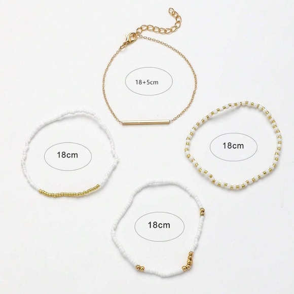 Beaded Bracelets 4 Pieces Gold Color Chain White - Picture 5 of 5